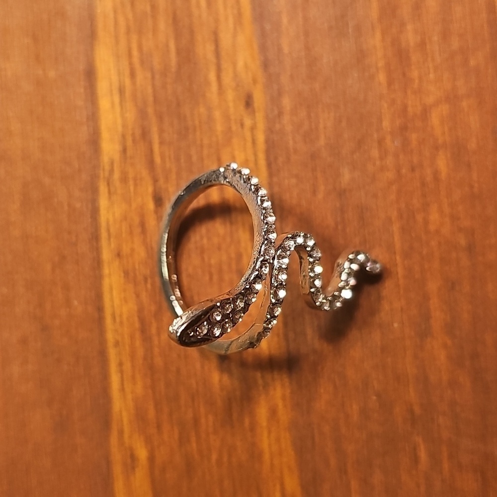 Silver Snake Ring with Crystals - Picture 2 of 4